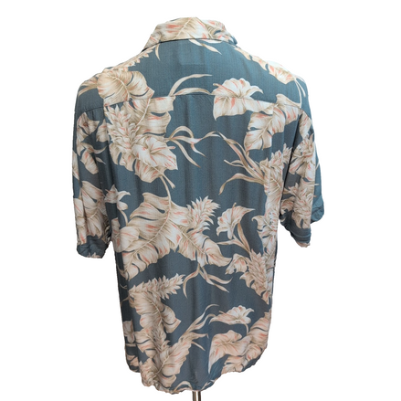 Chemise Hawaïenne LUAU Soie Beige Motif Tropical Taille M Manches courtes
