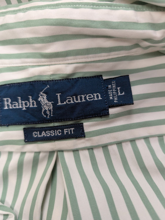 Chemise Ralph Lauren verte à rayures avec poche sans logo taille L #2503