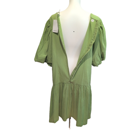 Robe MONKI T.XL Babydoll Verte Coton Manches Bouffantes Neuve Étiquette