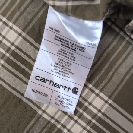 Chemise Carhartt XL Kaki Carreaux 3 Poches Coton Manches Courtes