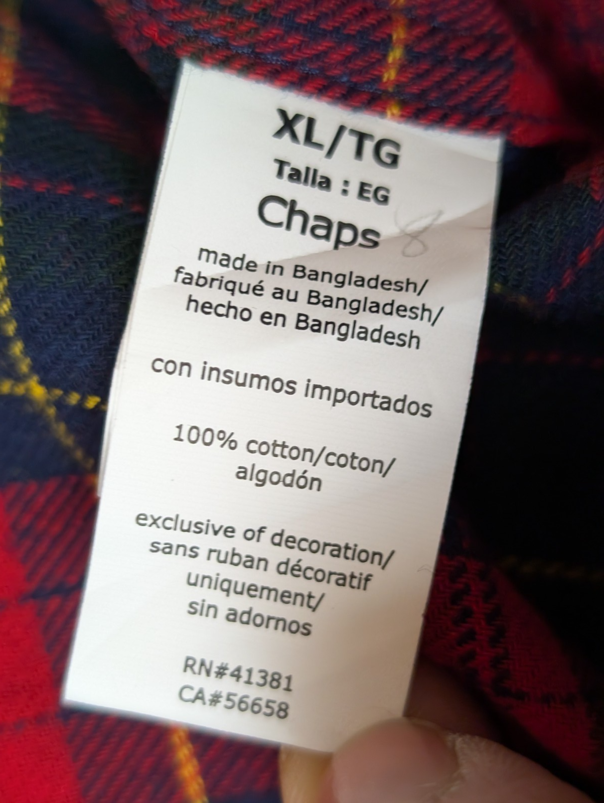 🔥 CHEMISE FLANELLE CHAPS XL (TG) TARTAN ROUGE VERT BLEU LOGO BRODÉ
