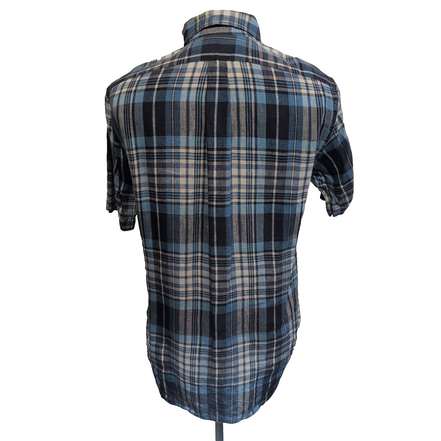 Chemise Ralph Lauren S Classic Fit 100% Lin Bleue Carreaux Manches Courtes