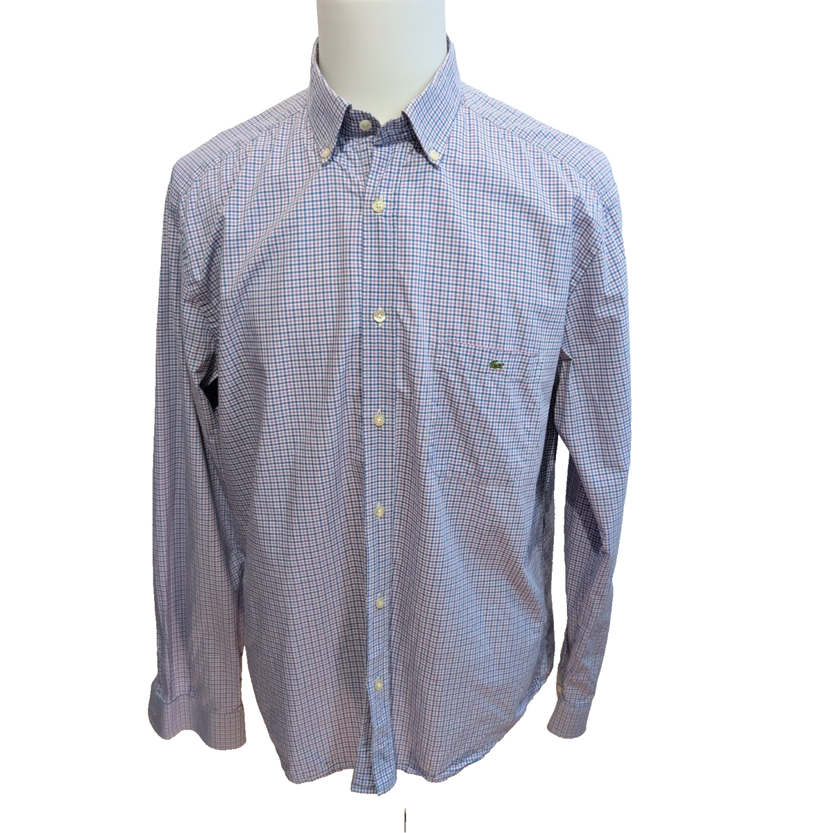 Lacoste chemise lilas bleu carreaux crocodile vert taille 44 XXL