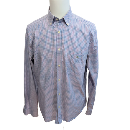Lacoste chemise lilas bleu carreaux crocodile vert taille 44 XXL
