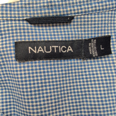 Chemise Nautica L Bleu Micro Carreaux 100% Coton Manches Courtes