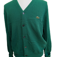 Gilet IZOD LACOSTE Vintage Cardigan Vert Boutonné Taille S Rare Homme