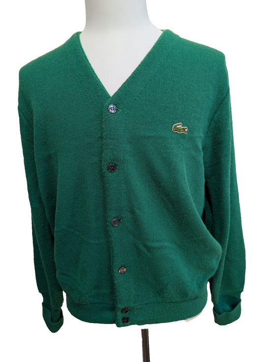 Gilet IZOD LACOSTE Vintage Cardigan Vert Boutonné Taille S Rare Homme