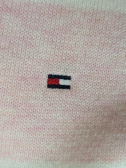 Pull Col V Tommy Hilfiger à rayures Rose Bleu Blanc Femme - Taille XS