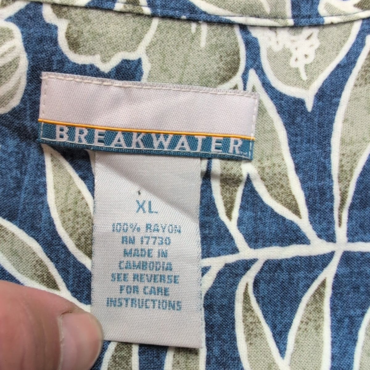 Chemise hawaïenne Breakwater taille XL bleu feuillage 100% rayonne Manches court