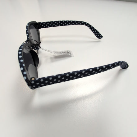 Lunettes de soleil Femmes Bleu Marine à Pois Blancs Effet Tissu Branches Larges