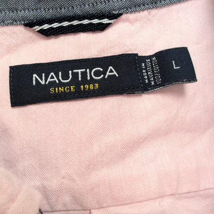 Chemise Nautica L Rose Pâle Made in Mauritius 100% Coton Logo Brodé