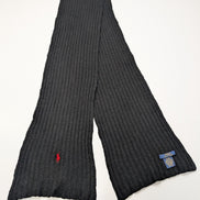 Écharpe Polo Ralph Lauren Côtelée Noire Logo Rouge 80% Laine d'Agneau Vintage
