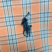 Chemise Ralph Lauren L Orange Carreaux Logo Bleu Manches Longues