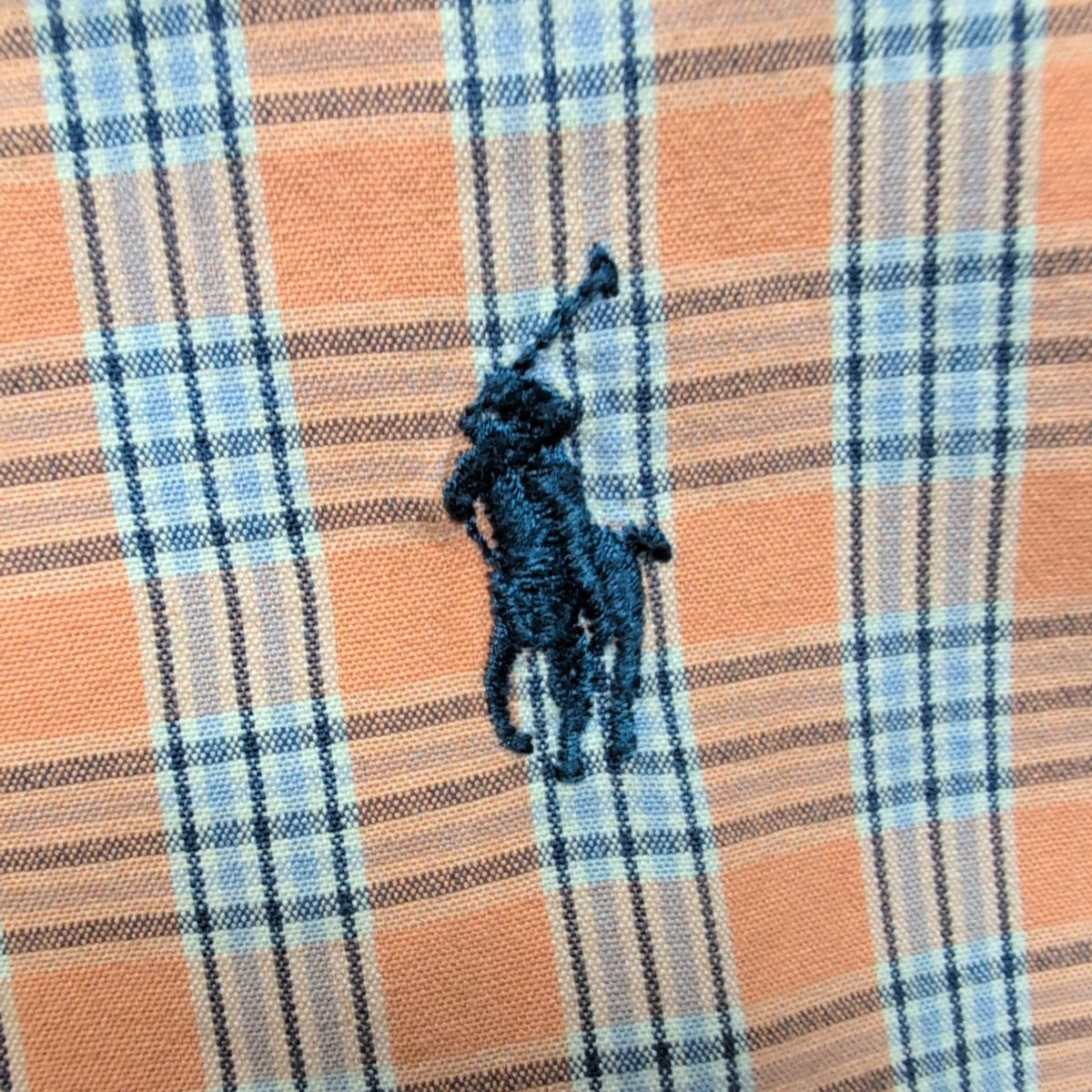 Chemise Ralph Lauren L Orange Carreaux Logo Bleu Manches Longues