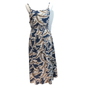 Robe d'été Made in USA L Tropicale Bleu Feuillage Rayonne Midi