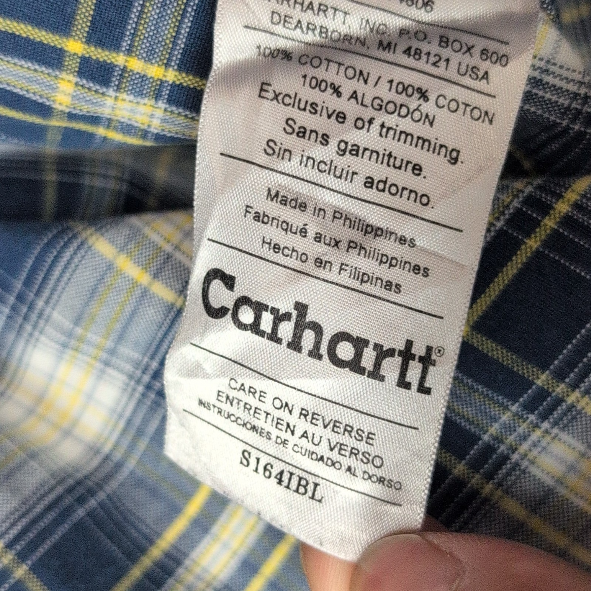 Chemise Carhartt L Oxford Bleu Jaune Carreaux Manches courtes Coton 2 Poches