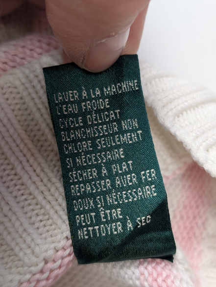 Pull LAUREN Ralph Lauren femme L coton blanc rose rayures col rond