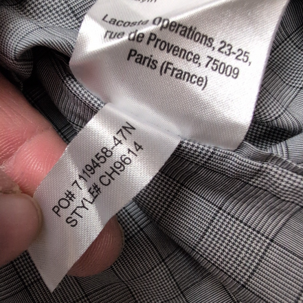 Chemise Lacoste 41 L Slim Fit Gris Carreaux Logo Brodé manches longues
