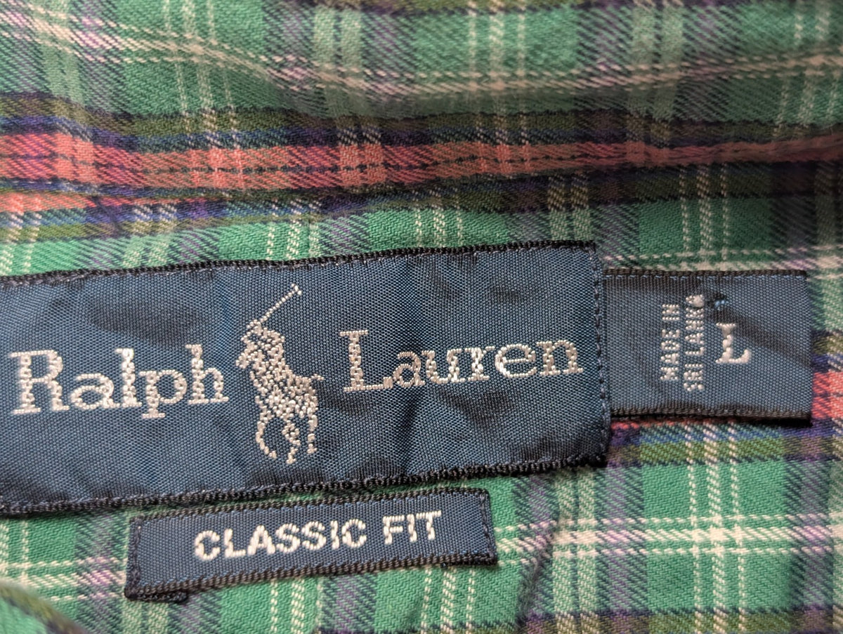 CHEMISE Ralph Lauren homme L Classic Flannel VERT ROUGE 🌲