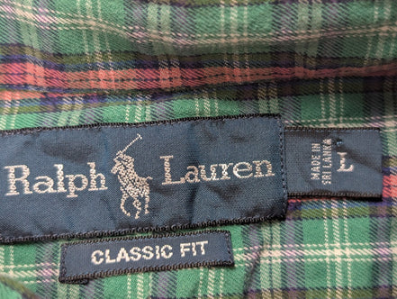 CHEMISE Ralph Lauren homme L Classic Flannel VERT ROUGE 🌲