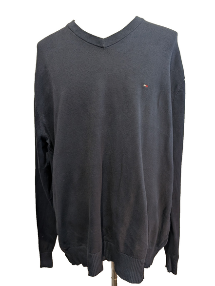 Pull Tommy Hilfiger Col V Bleu Marine Coupe Large - Taille 3XL (XXL TG)