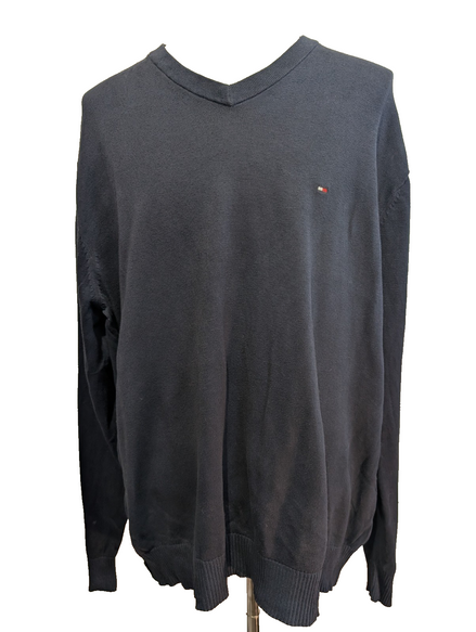 Pull Tommy Hilfiger Col V Bleu Marine Coupe Large - Taille 3XL (XXL TG)
