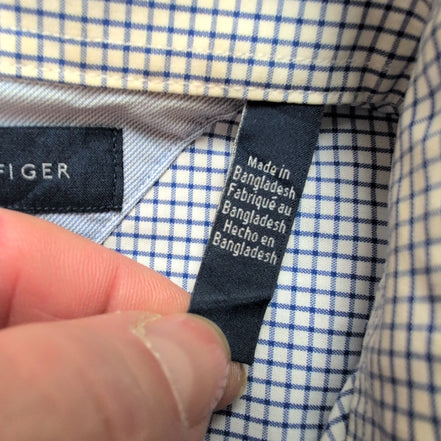 Chemise Tommy Hilfiger Homme Taille L Bleue Petits Carreaux Coton Poche