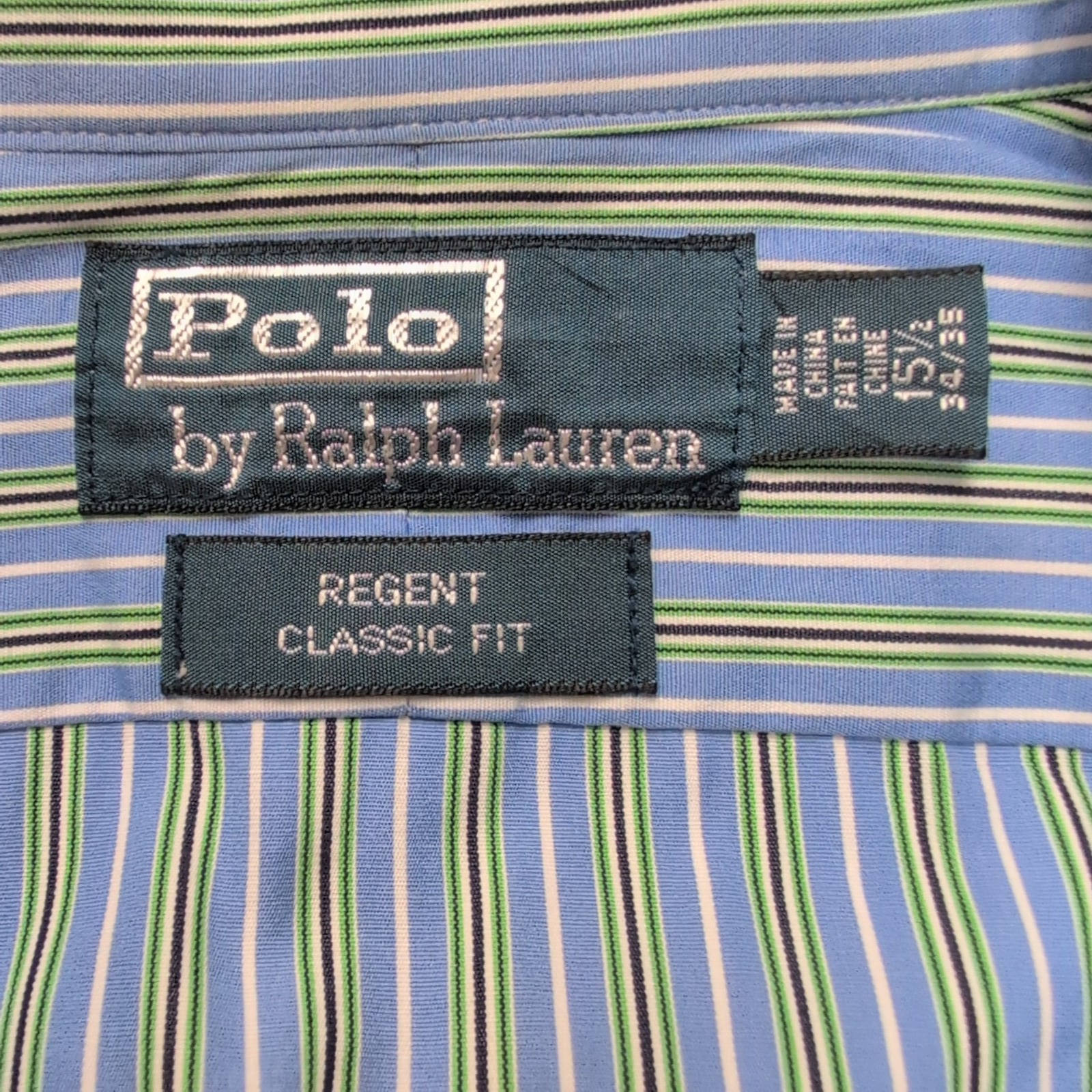 Chemise Polo Ralph Lauren Regent M/L Classic Fit Rayures Bleu Vert Coton Shirt