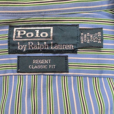 Chemise Polo Ralph Lauren Regent M/L Classic Fit Rayures Bleu Vert Coton Shirt