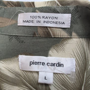 Chemise Hawaïenne Pierre Cardin L Kaki Feuillage Rayonne Manches Courtes