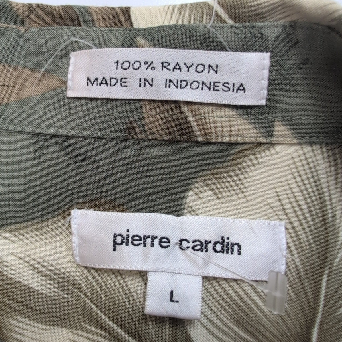 Chemise Hawaïenne Pierre Cardin L Kaki Feuillage Rayonne Manches Courtes