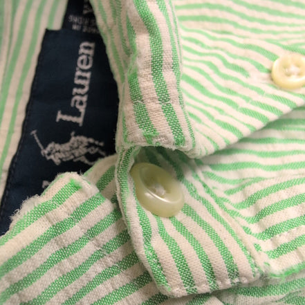 Chemise Ralph Lauren XL Verte Rayures Manches Courtes Classic Fit BD Shirt