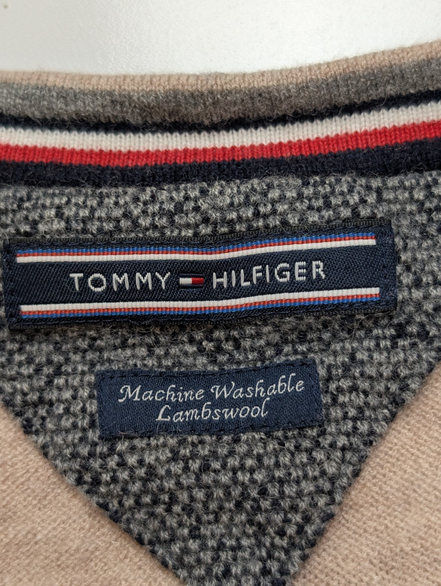 Pull Col V Tommy Hilfiger Marron Clair 100% Laine d'Agneau - Taille L / XL