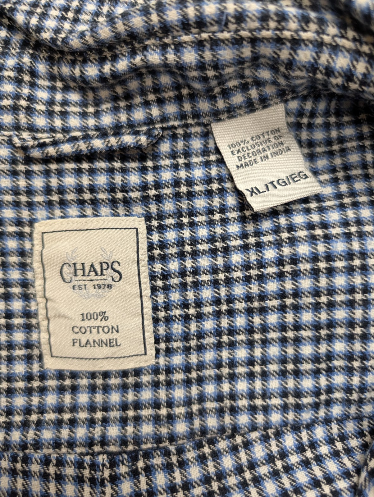 CHAPS Flanelle Bleu Noir Blanc XL Logo Brodé EE VINTAGE 100% Coton | 314S