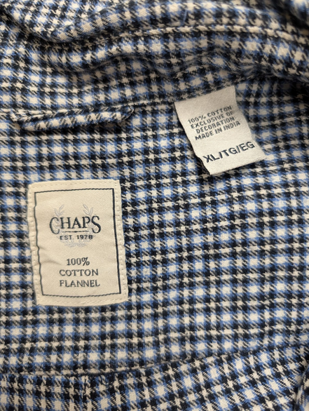 CHAPS Flanelle Bleu Noir Blanc XL Logo Brodé EE VINTAGE 100% Coton | 314S