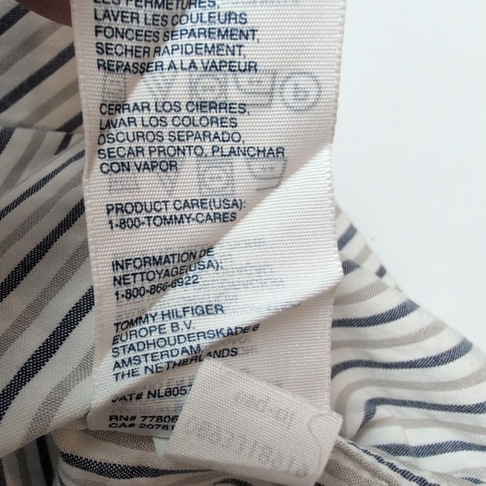 Chemise Tommy Hilfiger Manches Courtes Grise et Blanche à Rayures Taille L