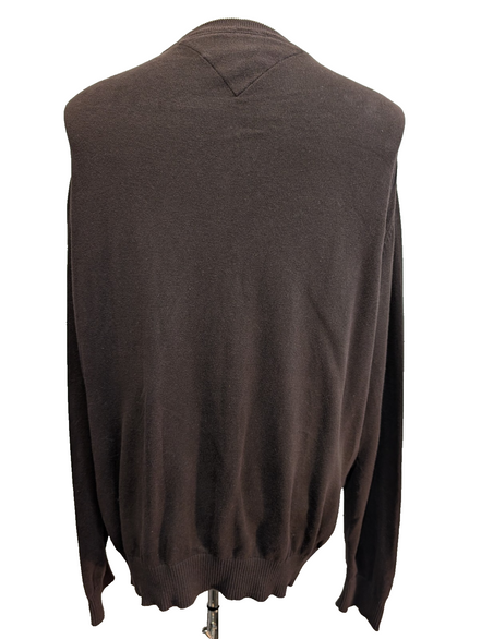 Pull Tommy Hilfiger Col V Marron Chocolat - Taille XXL (Étiquette XLTG)