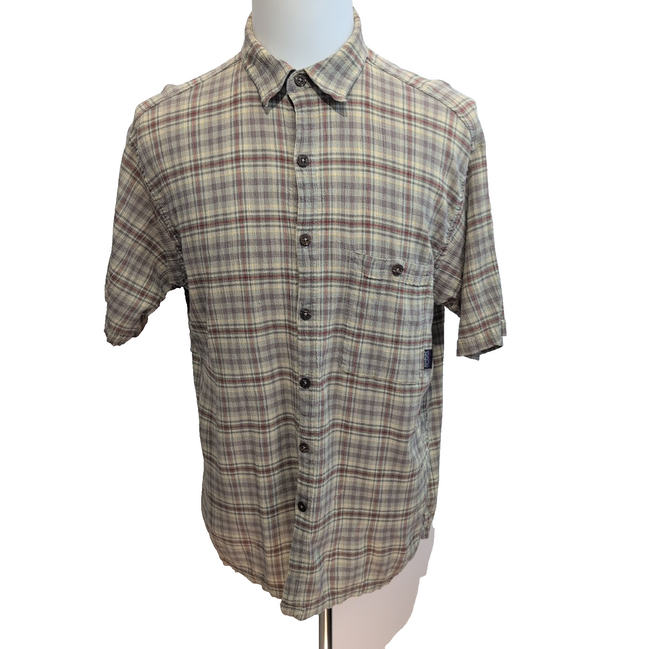 Chemise Patagonia L Marron Orange Carreaux Coton Bio Portugal manches courtes
