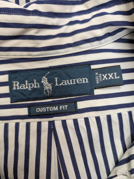 Chemise Ralph Lauren Custom Fit Taille XXL Bleu Marine Rayures Manches Longues