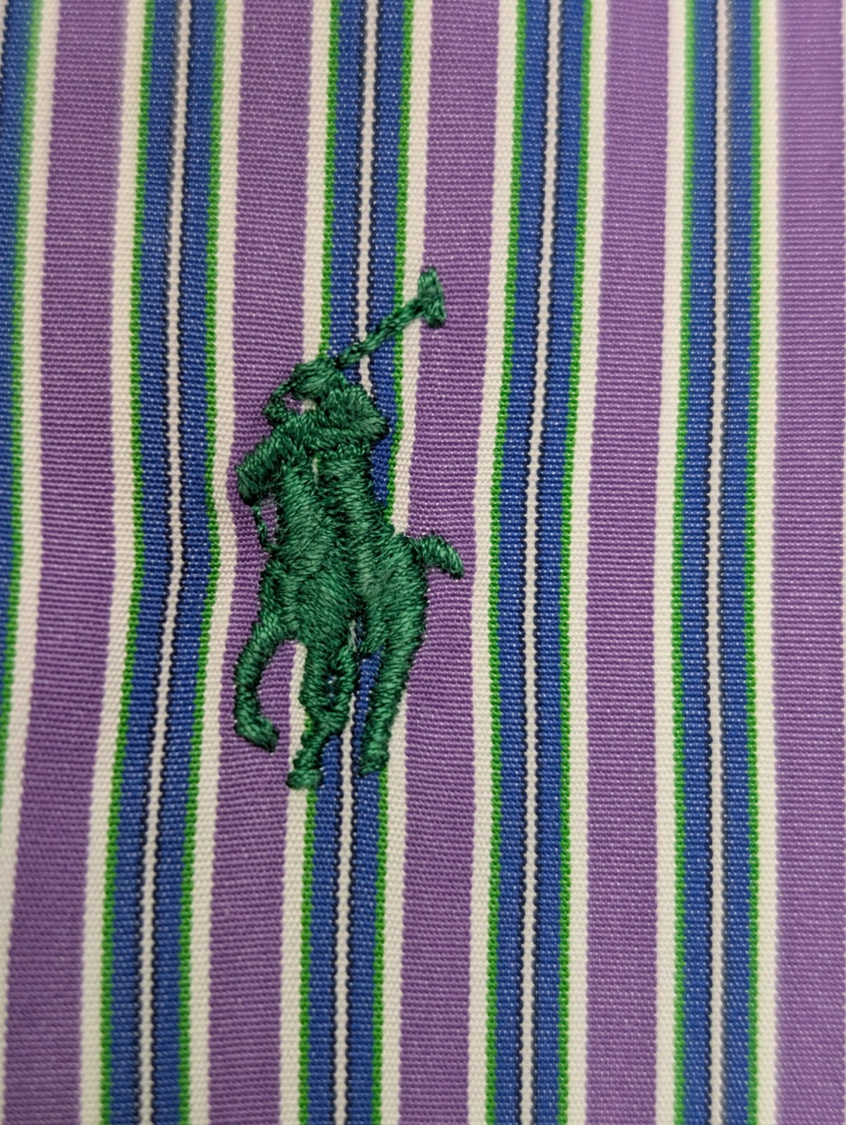 Chemise Polo Ralph Lauren Shirt XL Custom Fit Violet Rayée Logo Vert Button Down