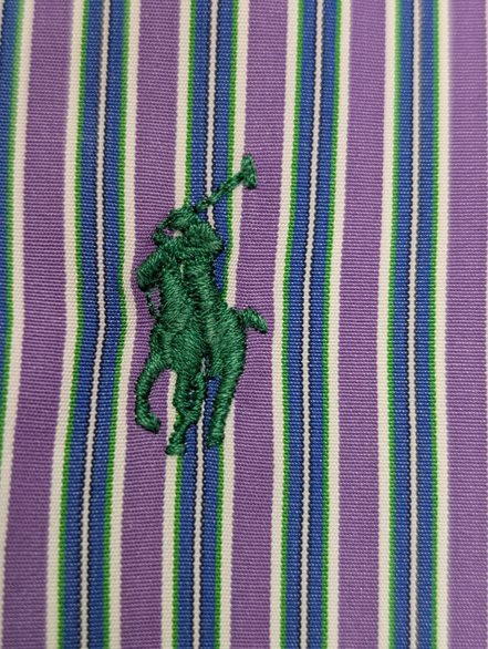 Chemise Polo Ralph Lauren Shirt XL Custom Fit Violet Rayée Logo Vert Button Down