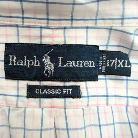 Chemise Ralph Lauren XL Rose Bleu Carreaux Classic Fit Shirt Button Down Coton