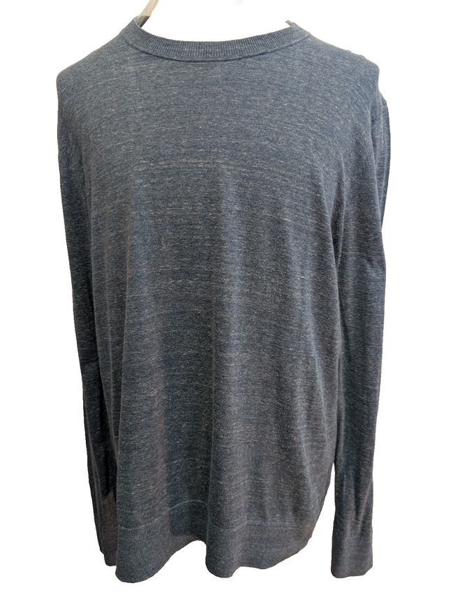 Pull GAP L bleu chiné col rond 80% coton maille fine léger