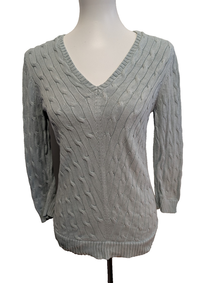 Pull Ralph Lauren femme (Lauren) Vert Pâle Col V 95% Soie Chevrons Taille S