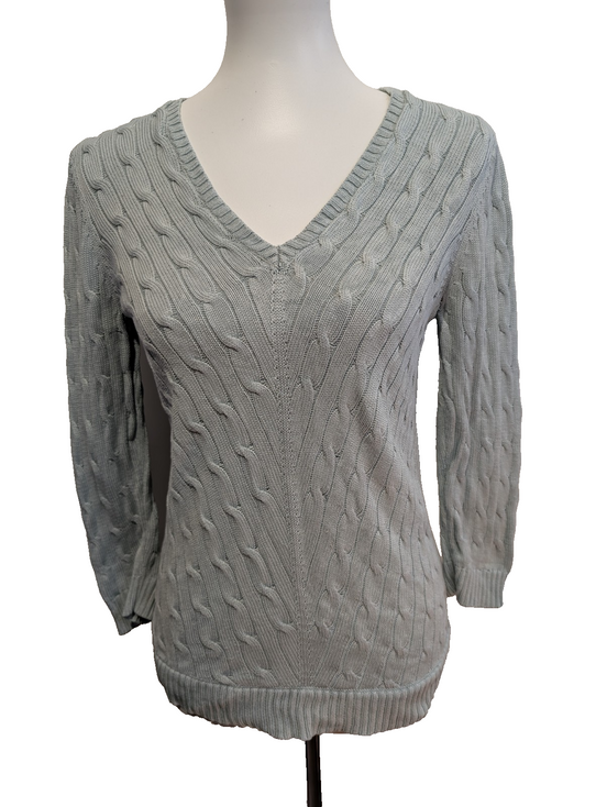 Pull Ralph Lauren femme (Lauren) Vert Pâle Col V 95% Soie Chevrons Taille S