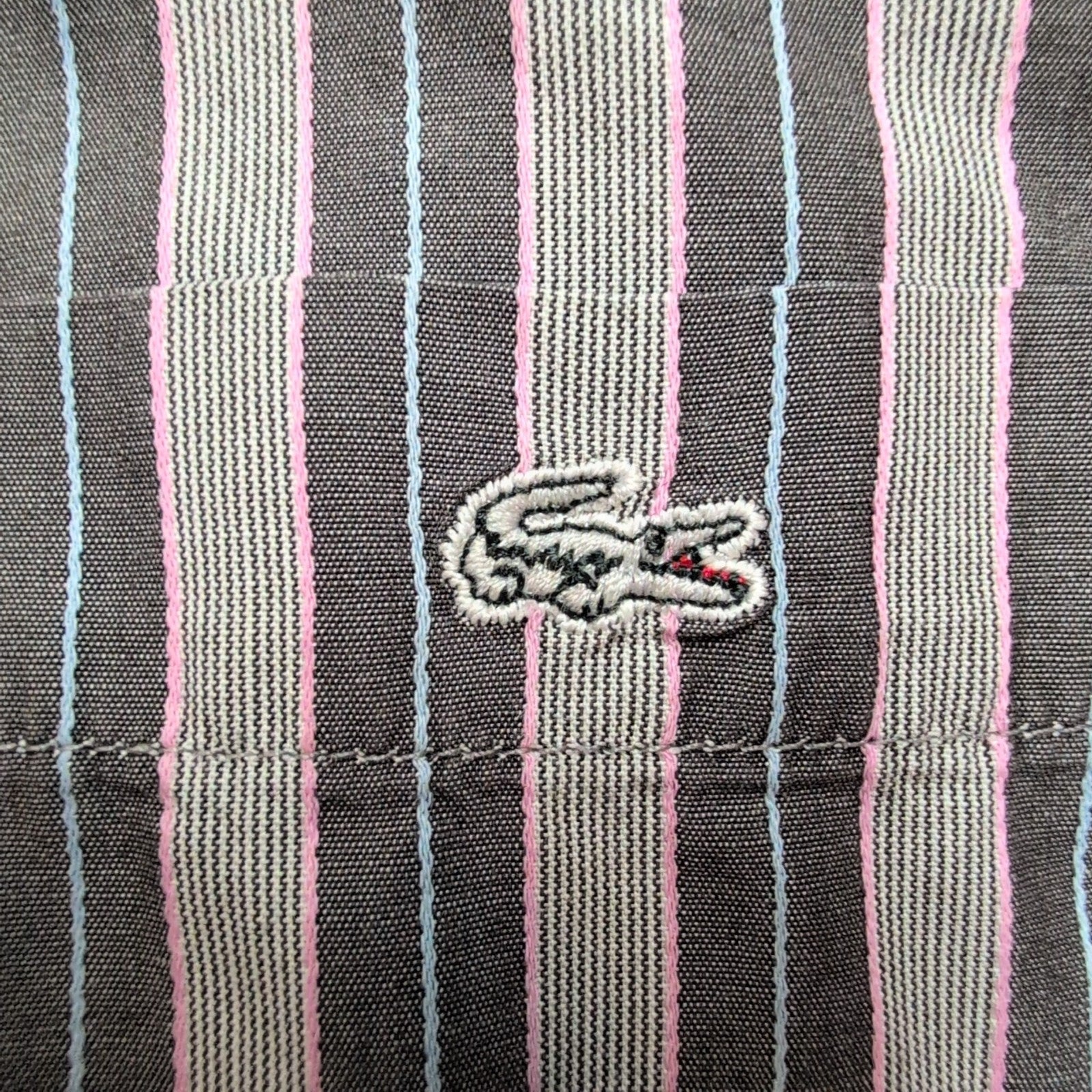 Chemise Lacoste L Rayures Marron Rose Bleu Coton Logo Poche manches longues