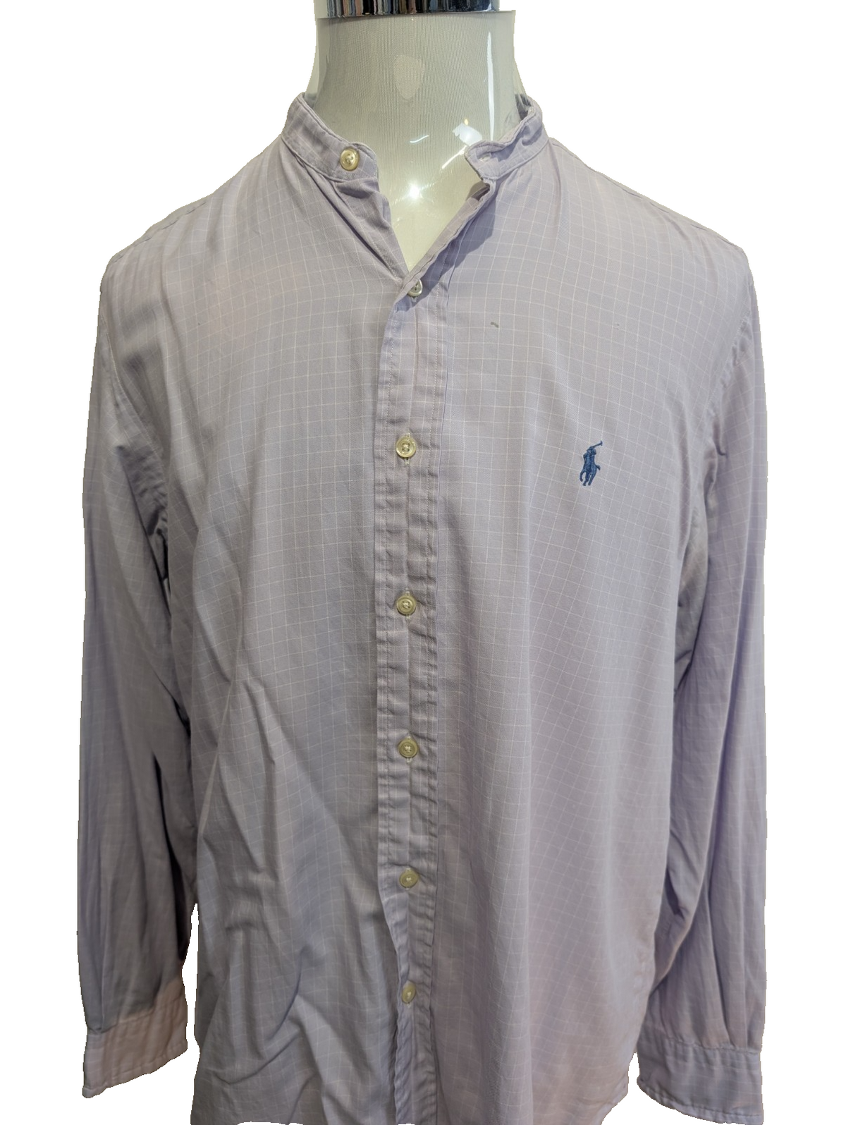 Chemise Polo Ralph Lauren Shirt L XL Andrew Lila Micro-Carreaux Col Mao Officier