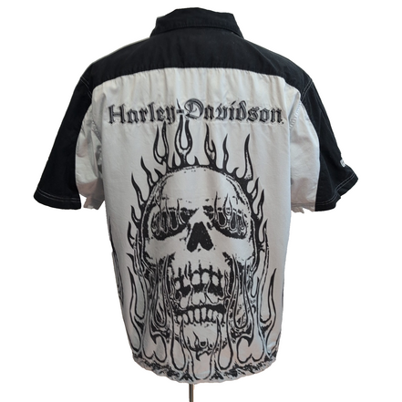 Chemise Harley Davidson L Flammes Tête de Mort 2 Poches Zippées Manches courtes