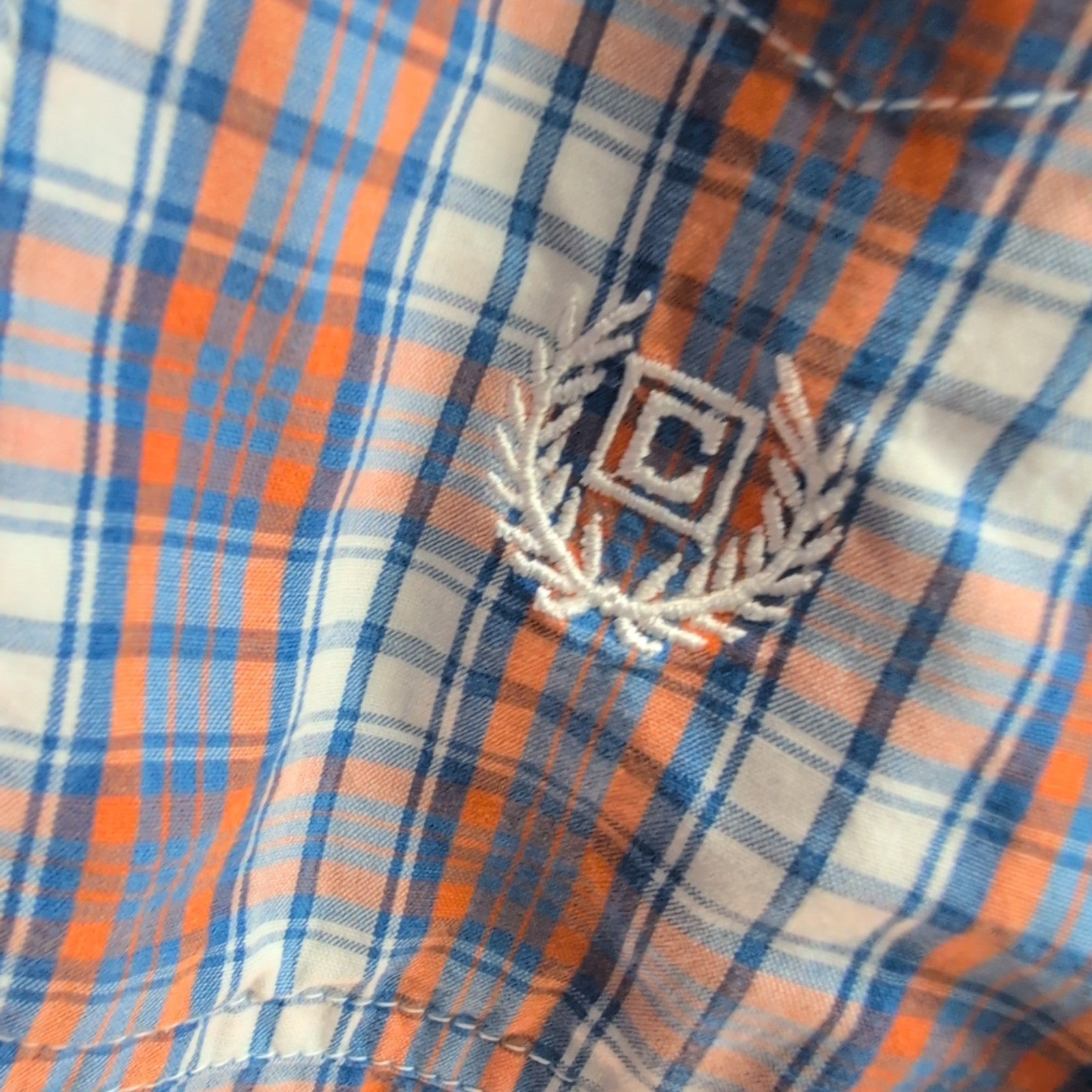 Chemise manches courtes CHAPS à carreaux bleu orange blanc taille L homme