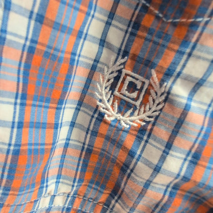 Chemise manches courtes CHAPS à carreaux bleu orange blanc taille L homme